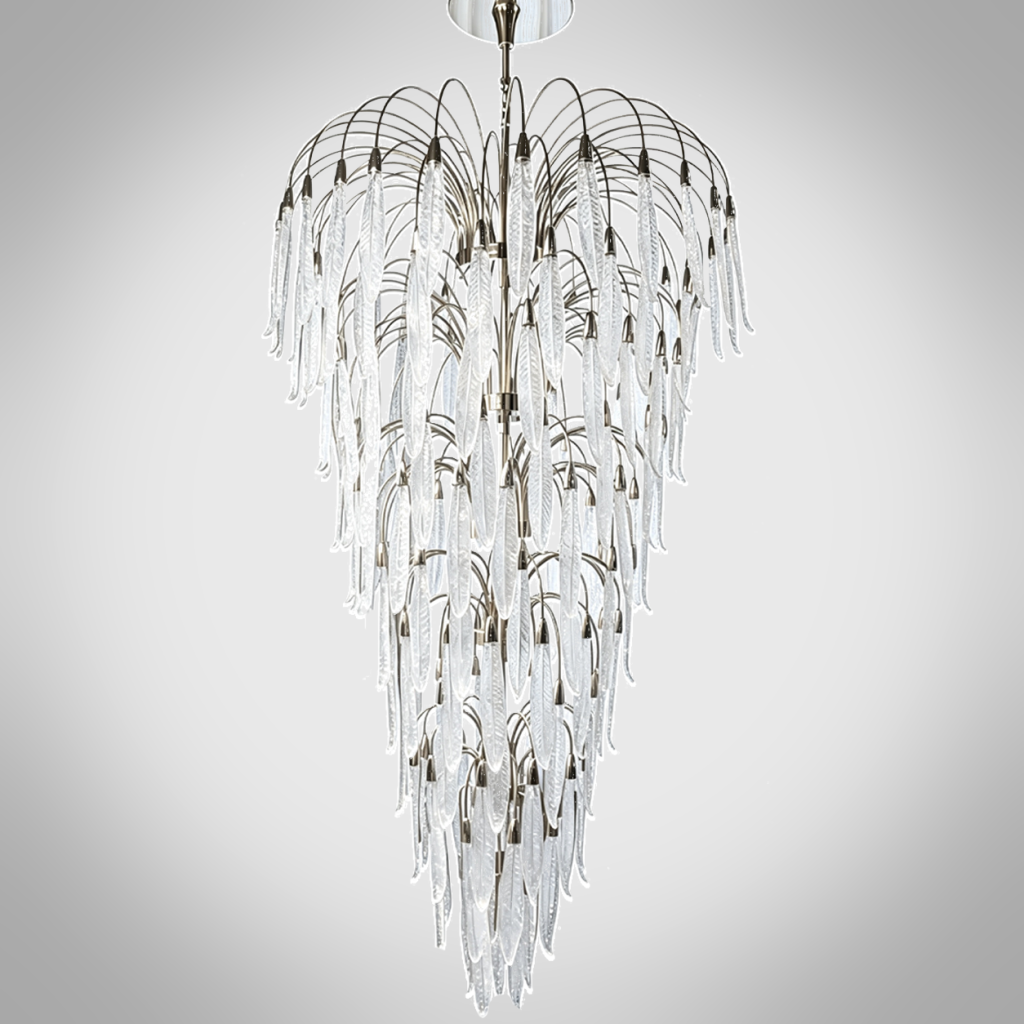 Grand cascading shatterproof acrylic icicle waterfall multi-tiered chandelier for high ceiling staircase and luxury villa foyer