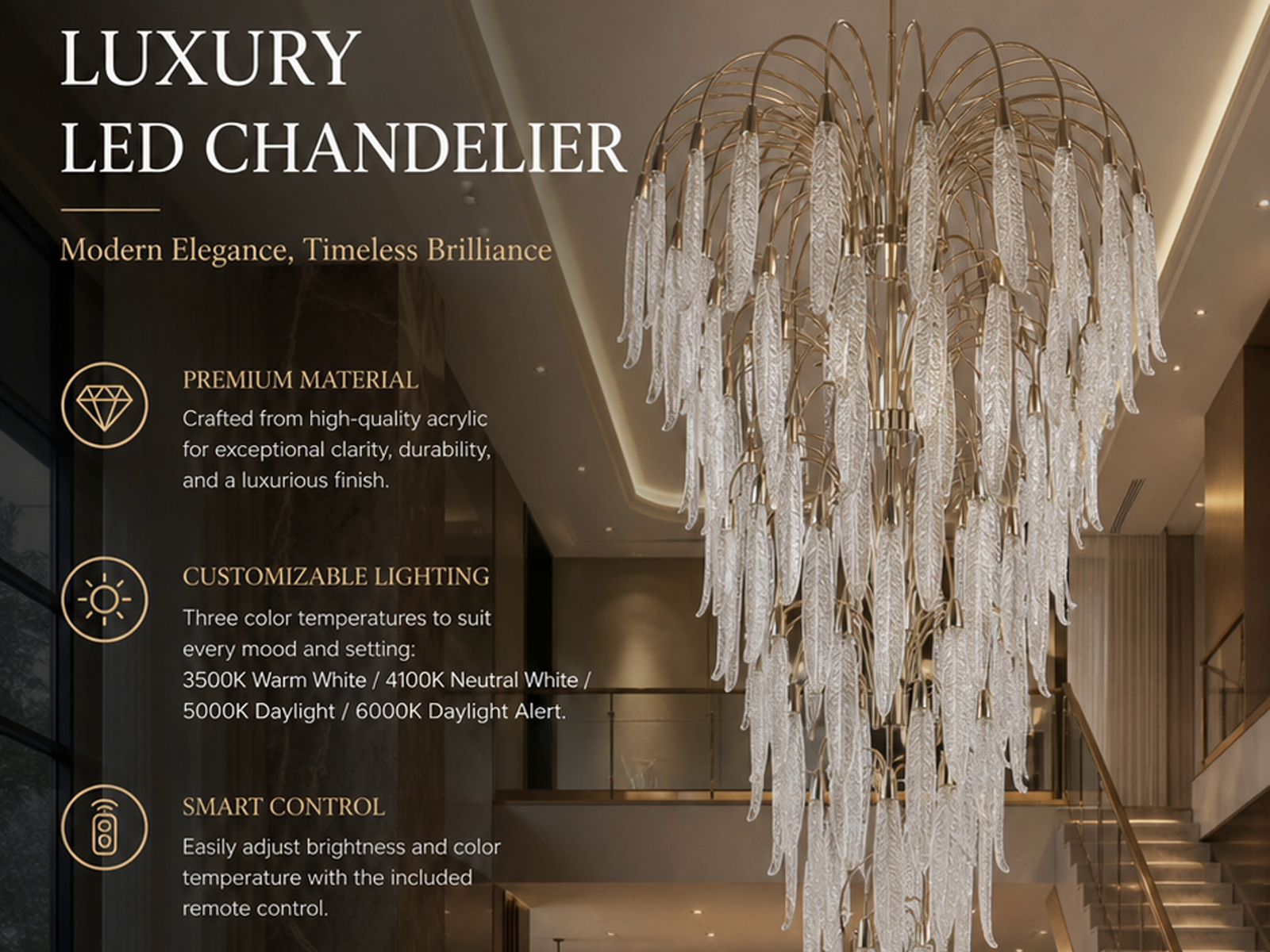 Grand cascading shatterproof acrylic icicle waterfall multi-tiered chandelier for high ceiling staircase and luxury villa foyer