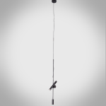 Minimalist adjustable iron rod pendant light with aluminum spotlight tube suspended vertically against a light grey background