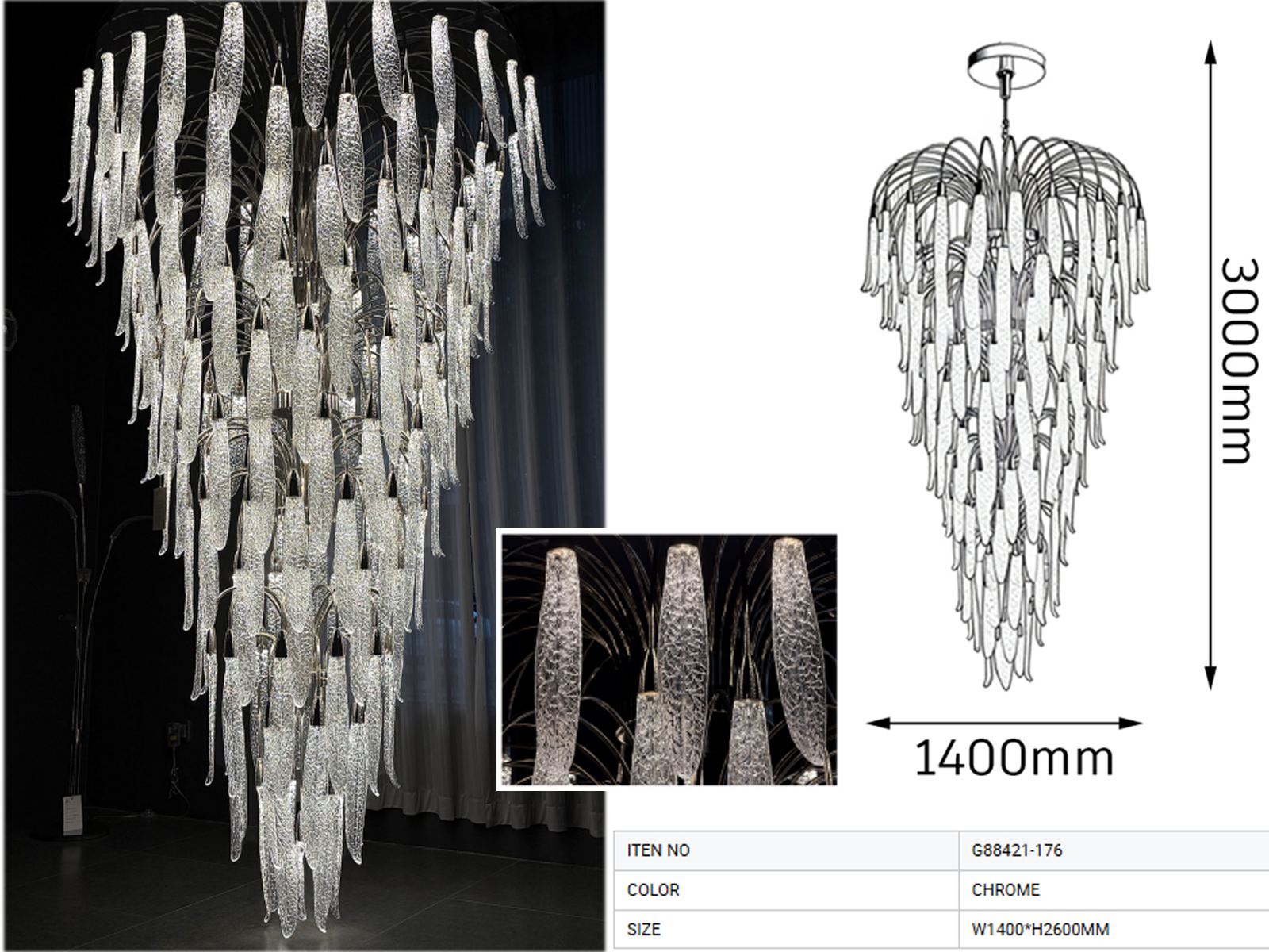 Grand cascading shatterproof acrylic icicle waterfall multi-tiered chandelier for high ceiling staircase and luxury villa foyer