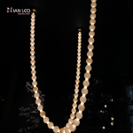 Glowing natural stone bead strand necklace chandelier with 3000K warm LED light for high ceiling living room