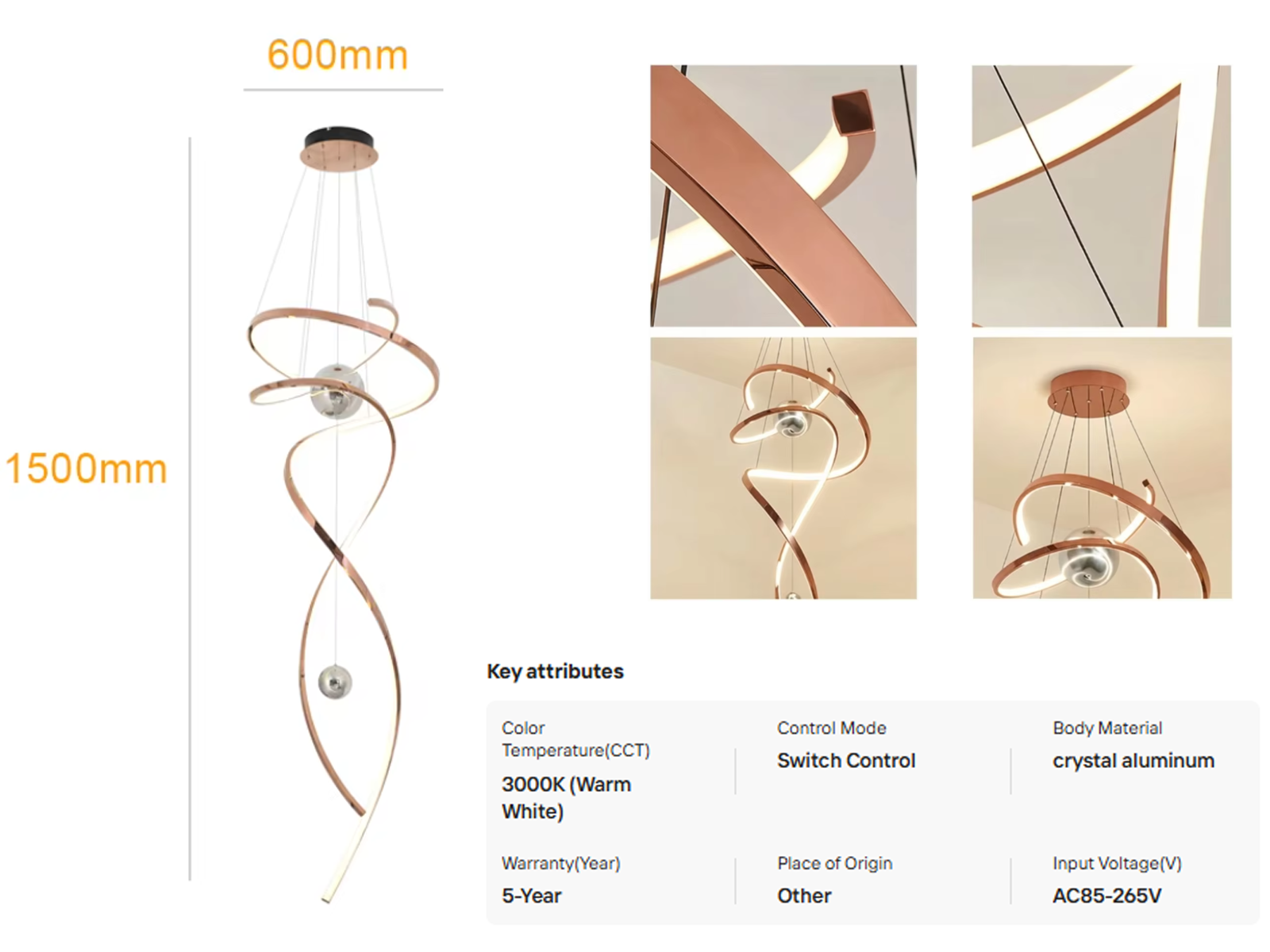 Close-up of square-tubing rose gold mirror polished stainless steel frame and integrated LED diffuser strip