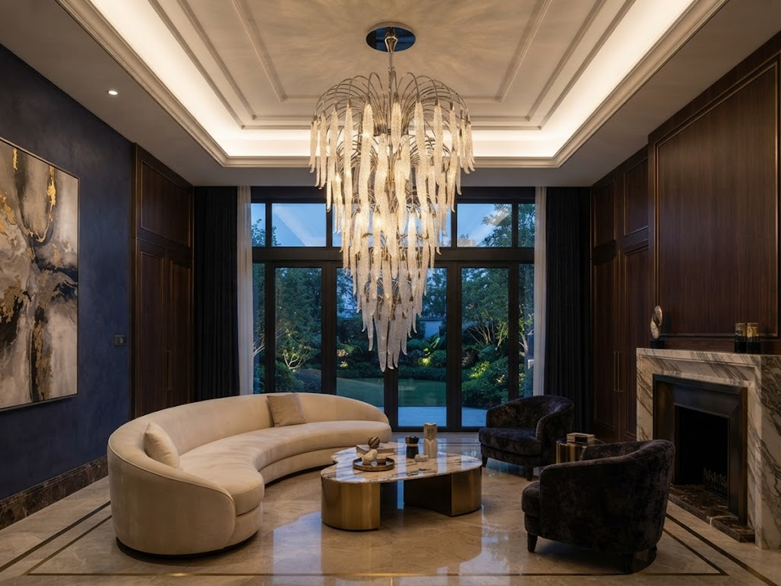 Grand cascading shatterproof acrylic icicle waterfall multi-tiered chandelier for high ceiling staircase and luxury villa foyer