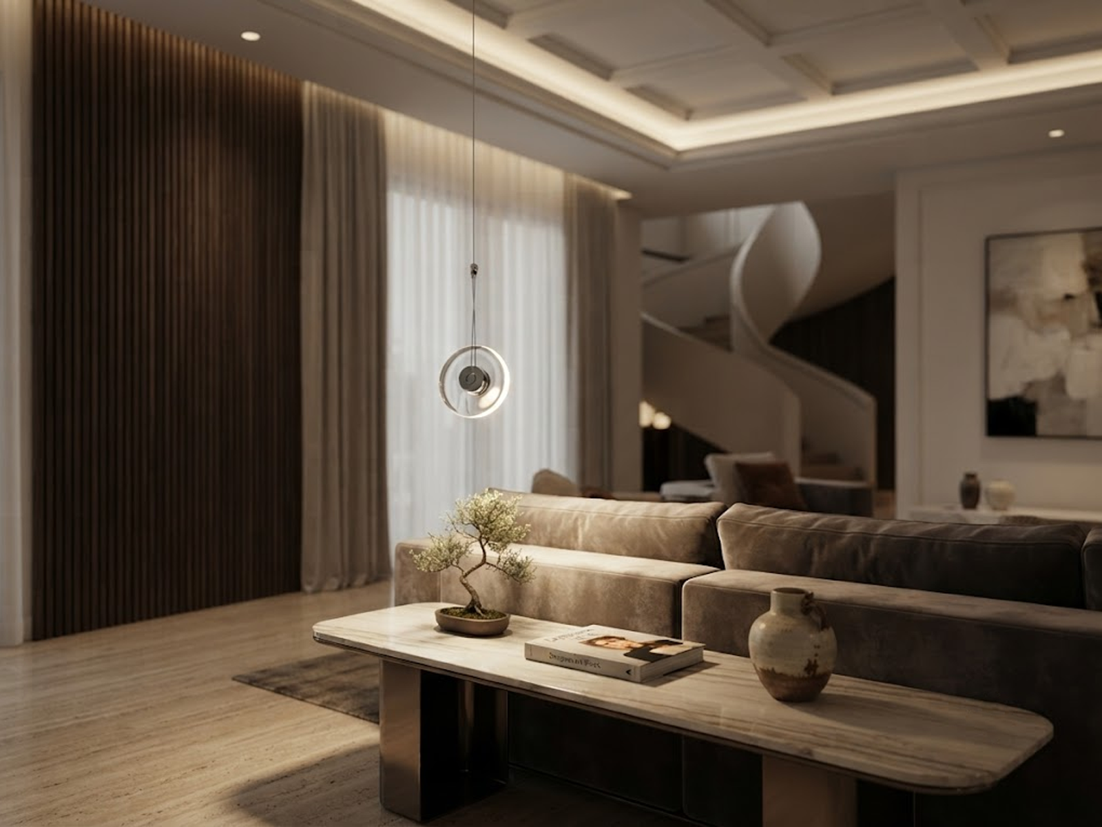 Modern minimalist pendant light featuring a clear crystal disc and polished chrome aluminum core, suspended against a clean white background.