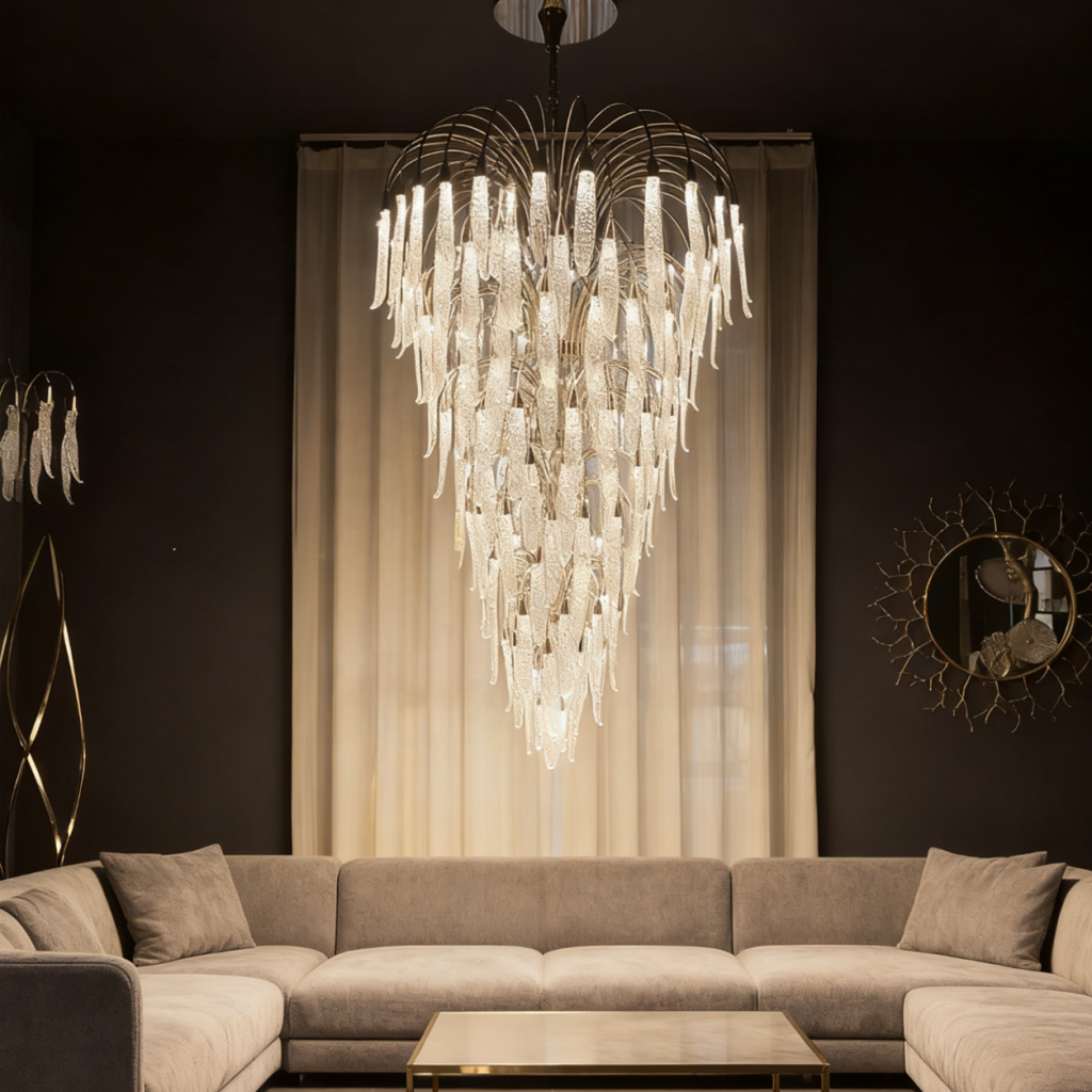 Grand cascading shatterproof acrylic icicle waterfall multi-tiered chandelier for high ceiling staircase and luxury villa foyer