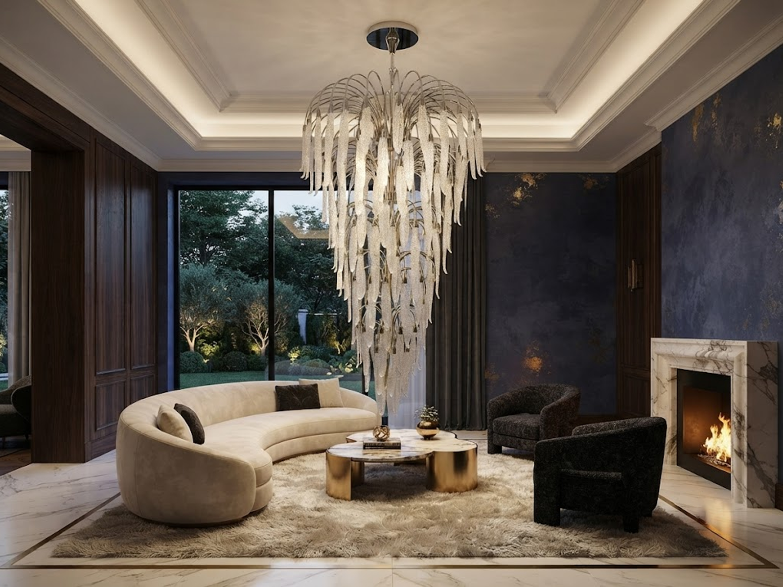Grand cascading shatterproof acrylic icicle waterfall multi-tiered chandelier for high ceiling staircase and luxury villa foyer