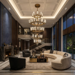 Grand multi-tiered stainless steel and crystal ring chandelier for high ceiling hotel lobby and villa staircase foyer