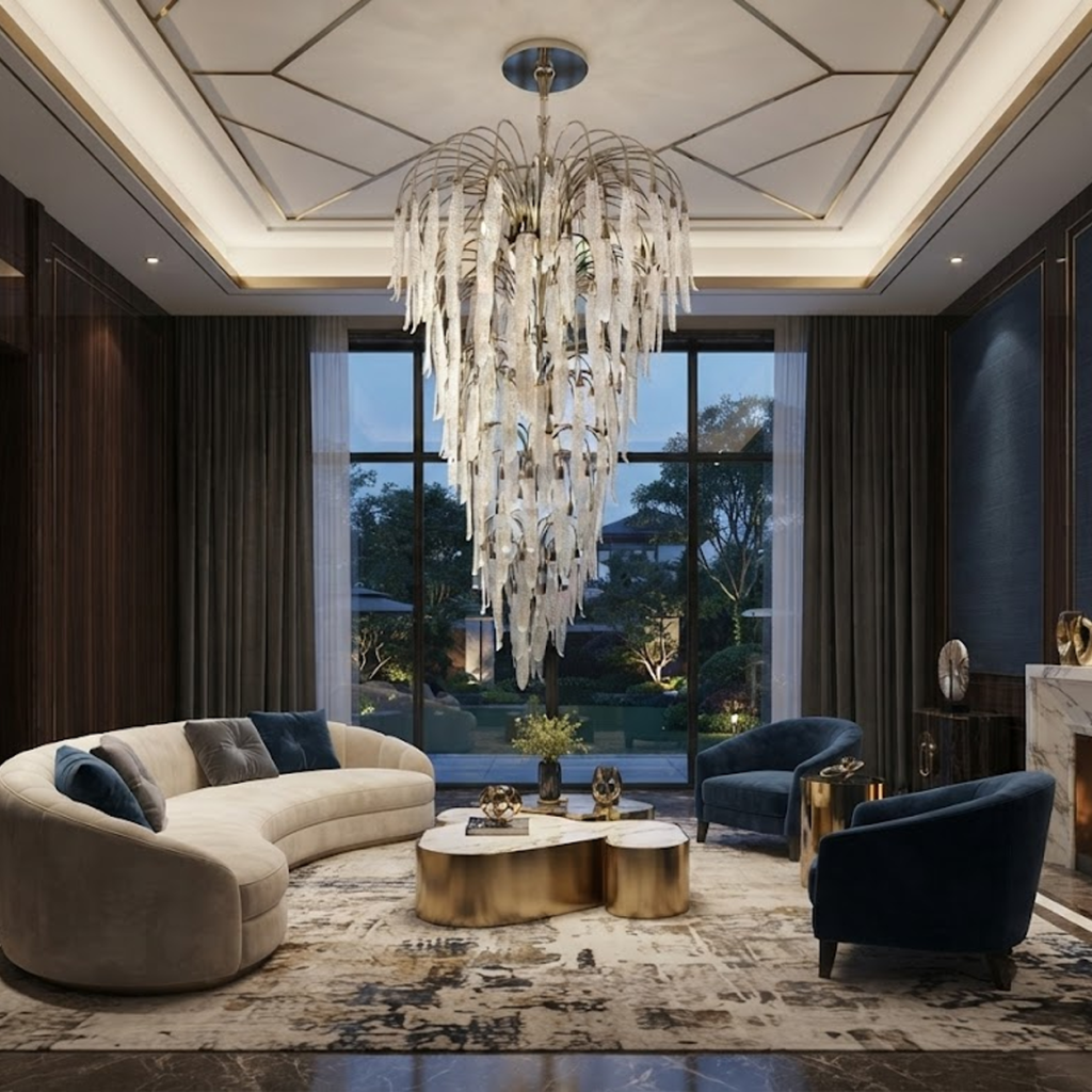 Grand cascading shatterproof acrylic icicle waterfall multi-tiered chandelier for high ceiling staircase and luxury villa foyer