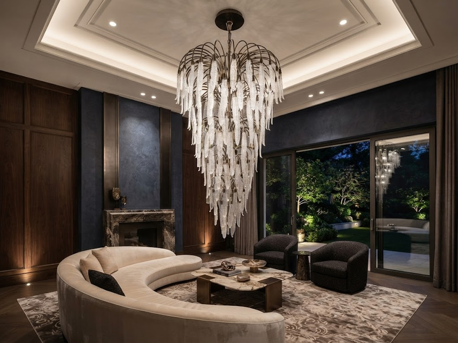 Grand cascading shatterproof acrylic icicle waterfall multi-tiered chandelier for high ceiling staircase and luxury villa foyer