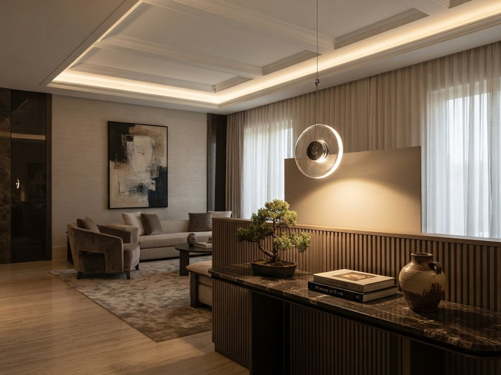 Modern minimalist pendant light featuring a clear crystal disc and polished chrome aluminum core, suspended against a clean white background.