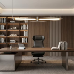 Architectural linear chandelier featuring brushed stainless steel frame, aluminum core, and fluted crystal tube hanging on stainless steel cables