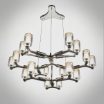Modern multi-tiered chrome modular branching ring chandelier with tri-spoke canopy base for high ceiling living room and villa foyer