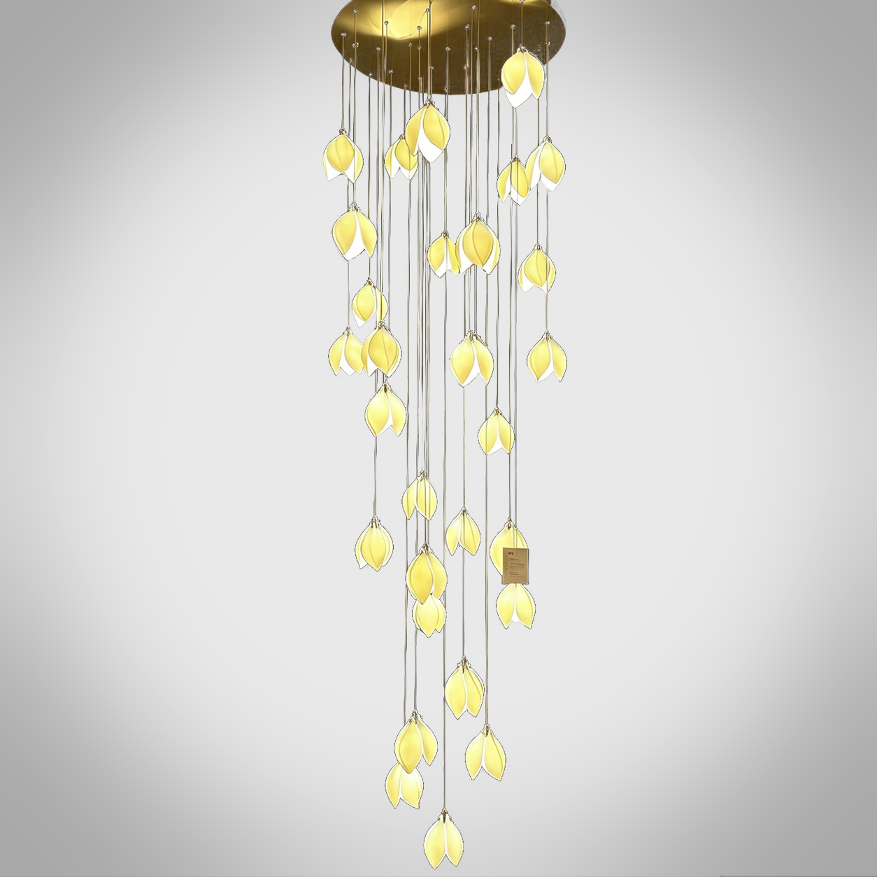 Modern cascading magnolia petal multi-light raindrop LED chandelier for high ceiling staircase and duplex foyer lighting
