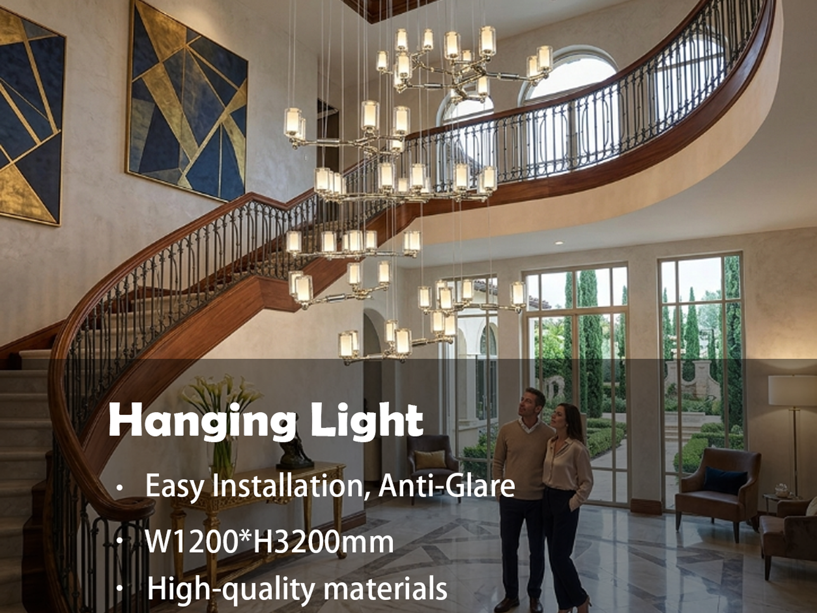 Modern luxury grand multi-tiered chrome branching glass cylinder chandelier for high-ceiling staircase and villa foyer