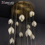 Modern cascading magnolia petal multi-light raindrop LED chandelier for high ceiling staircase and duplex foyer lighting