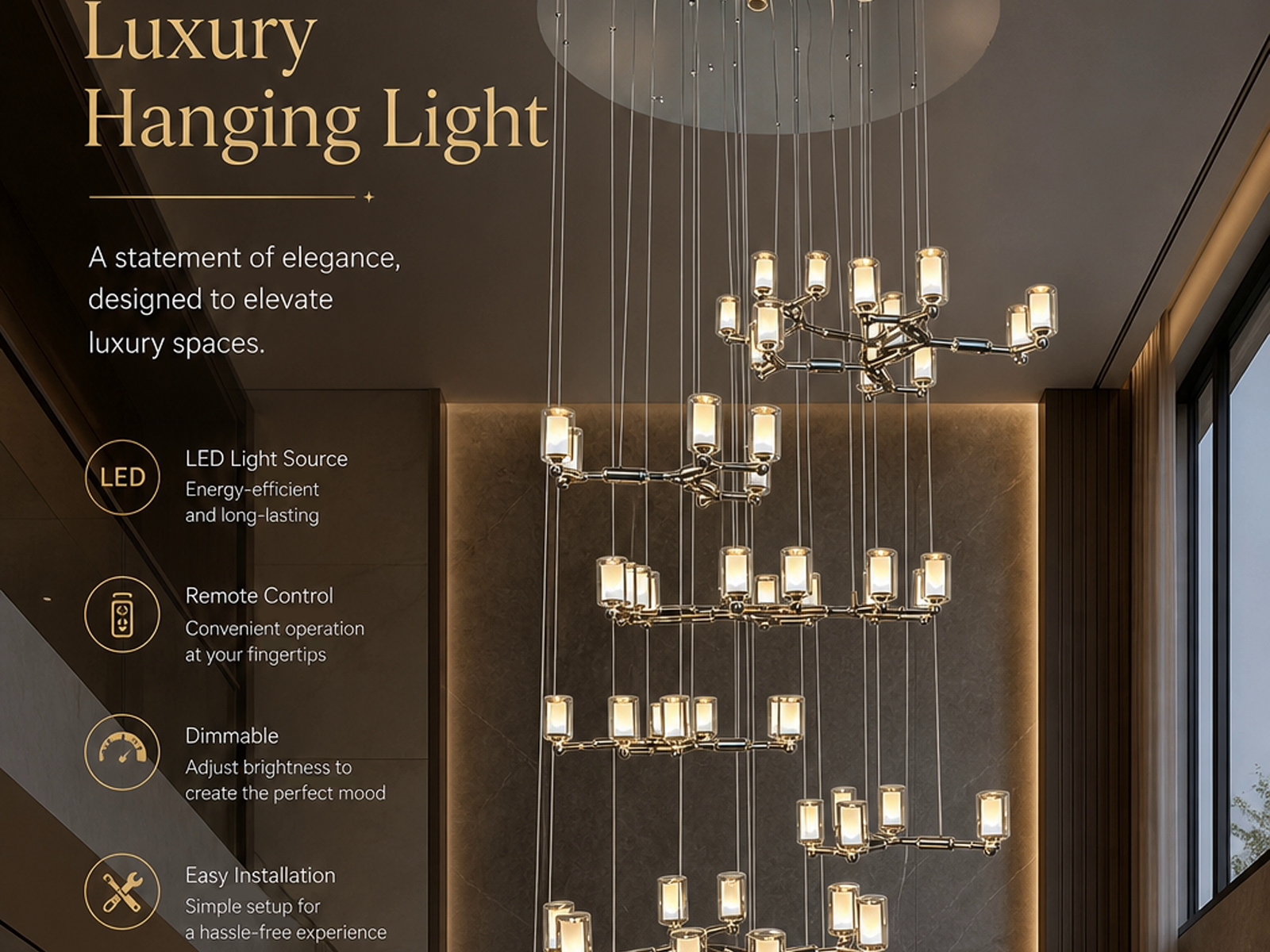 Modern luxury grand multi-tiered chrome branching glass cylinder chandelier for high-ceiling staircase and villa foyer