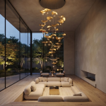 Modern luxury hand-hammered gold ginkgo leaf multi-light cascading chandelier for high ceiling staircase and duplex foyer