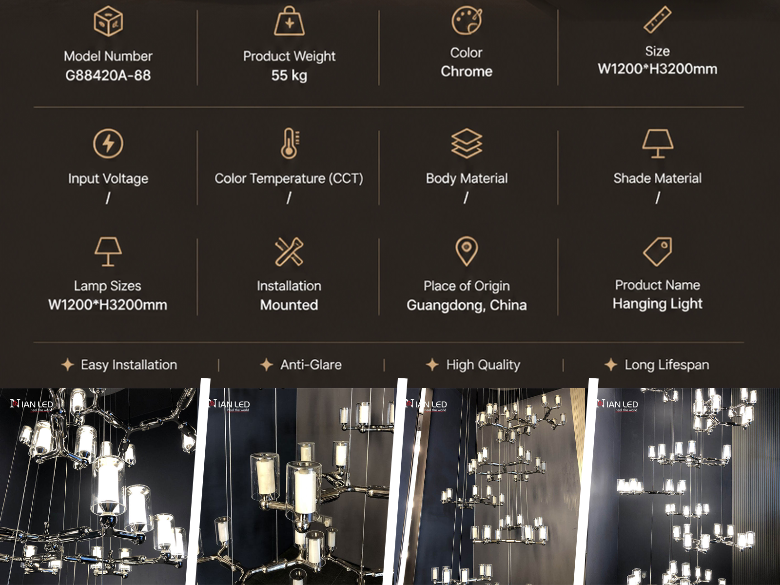 Modern luxury grand multi-tiered chrome branching glass cylinder chandelier for high-ceiling staircase and villa foyer