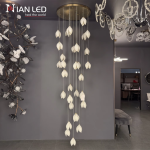 Modern cascading magnolia petal multi-light raindrop LED chandelier for high ceiling staircase and duplex foyer lighting