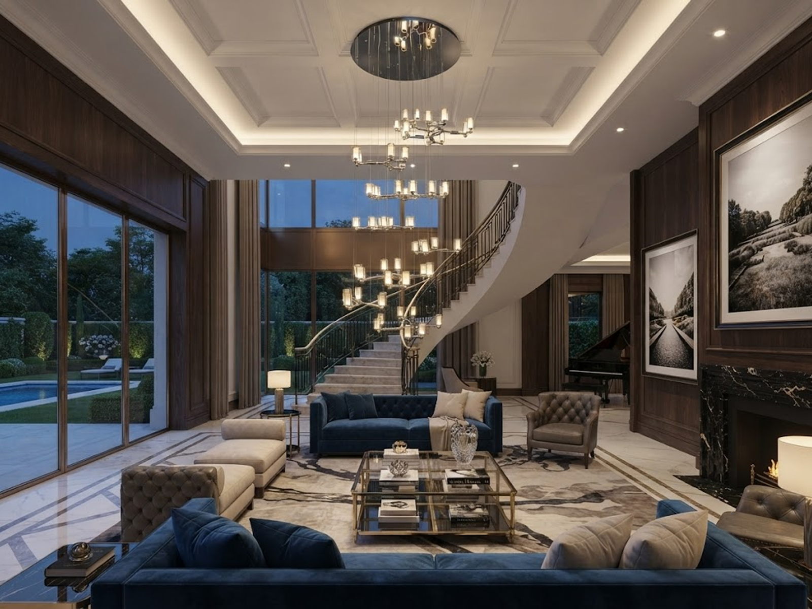 Modern luxury grand multi-tiered chrome branching glass cylinder chandelier for high-ceiling staircase and villa foyer