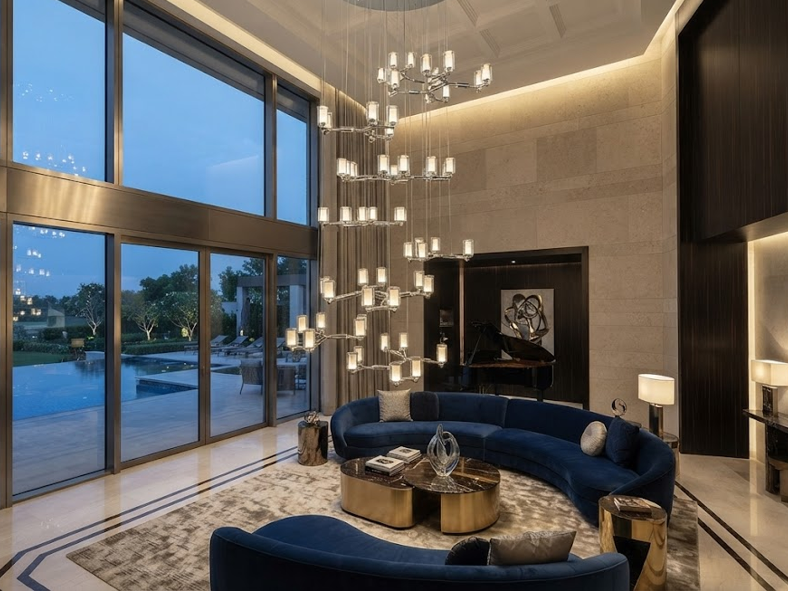 Modern luxury grand multi-tiered chrome branching glass cylinder chandelier for high-ceiling staircase and villa foyer