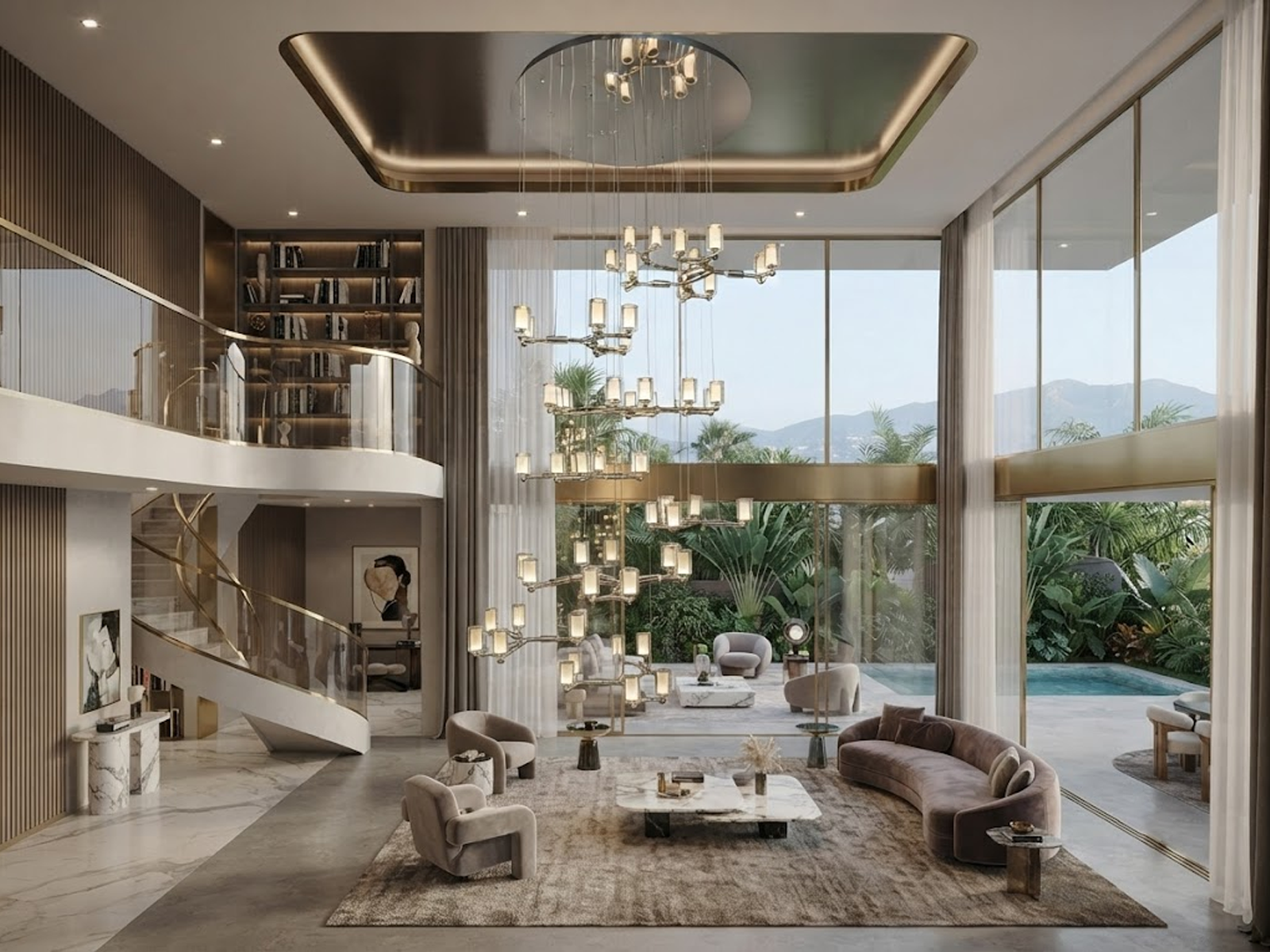 Modern luxury grand multi-tiered chrome branching glass cylinder chandelier for high-ceiling staircase and villa foyer