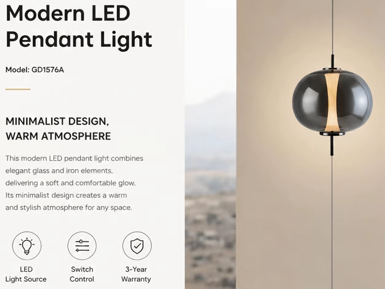 The Solstice modern glass globe pendant light suspended with bottom counterweight cylinder