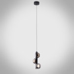 The Stellar mini pendant chandelier featuring three smoky glass orb shades on vertical black column