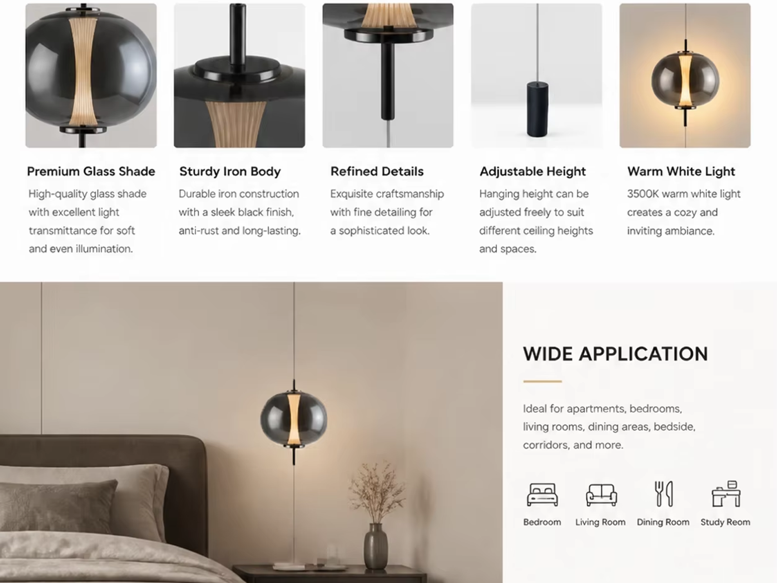 The Solstice modern glass globe pendant light suspended with bottom counterweight cylinder