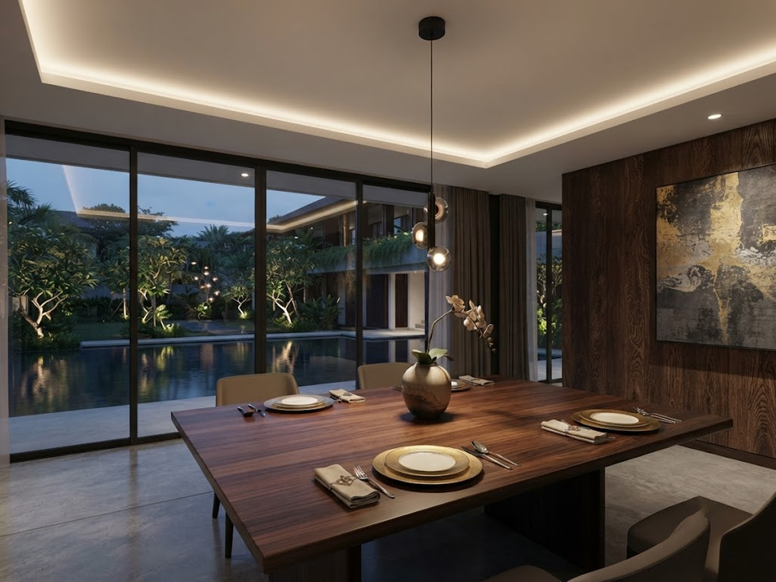 The Stellar mini pendant chandelier featuring three smoky glass orb shades on vertical black column
