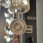 Bottom view close up of integrated COB LED chip inside fluted crystal glass shade