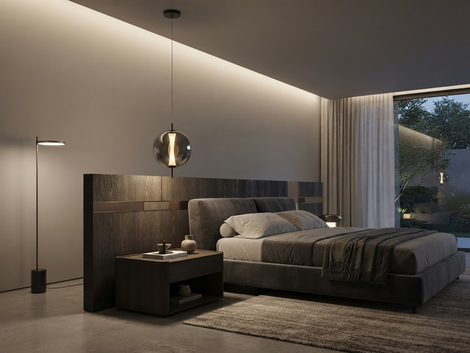 The Solstice modern glass globe pendant light suspended with bottom counterweight cylinder
