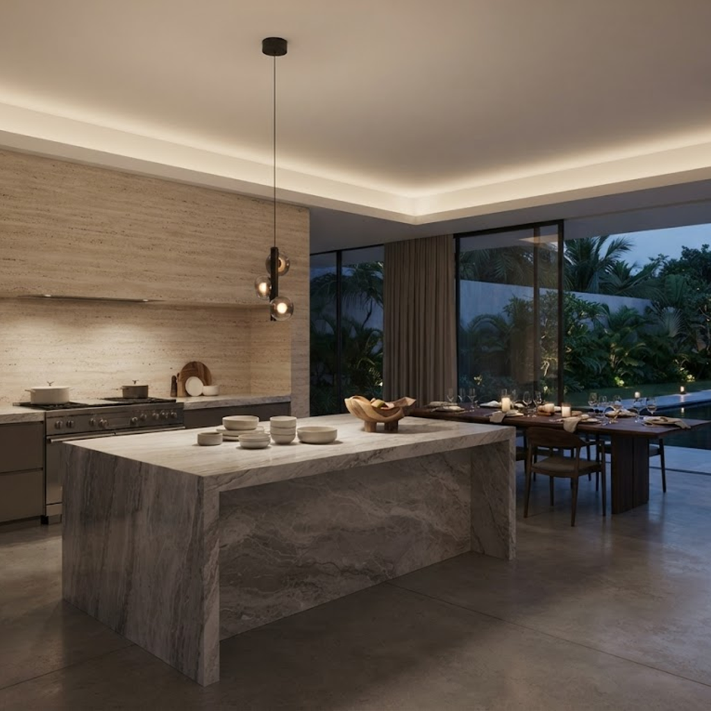 The Stellar mini pendant chandelier featuring three smoky glass orb shades on vertical black column