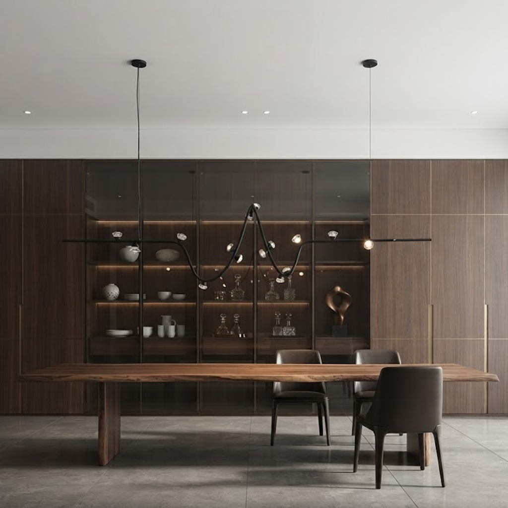 The Pulse modern wavy linear LED pendant light featuring heartbeat silhouette in matte black