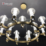 Modern 900mm carved crystal ring chandelier G92100-10+5 with line drawing blueprint showing 1000mm adjustable height