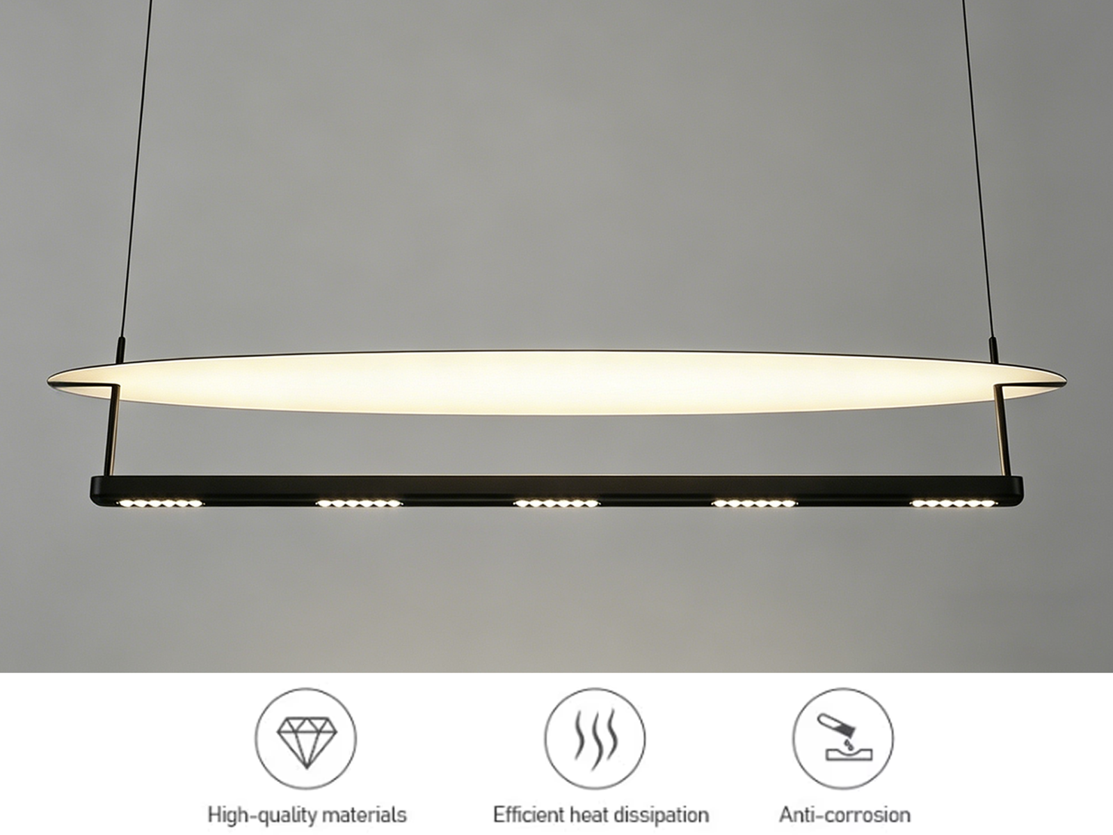 Minimalist 1200mm First Light series linear LED pendant light in tactile grey and sand black