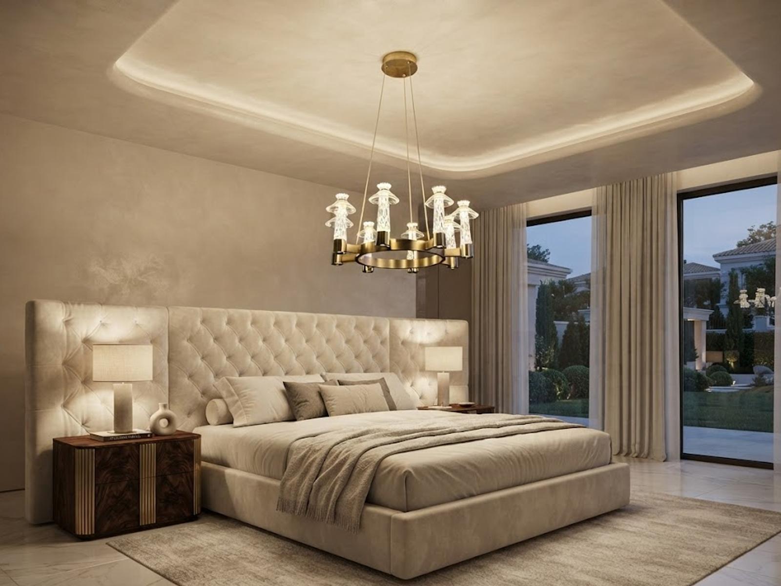 Carved crystal ring chandelier with brushed brass stainless steel frame