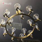 Modern 900mm carved crystal ring chandelier G92100-10+5 with line drawing blueprint showing 1000mm adjustable height