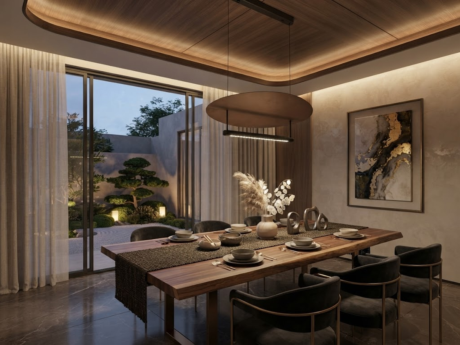 Warm halo lighting effect from linear aluminum LED bar reflecting off a bronze aluminum disc in a dark room
