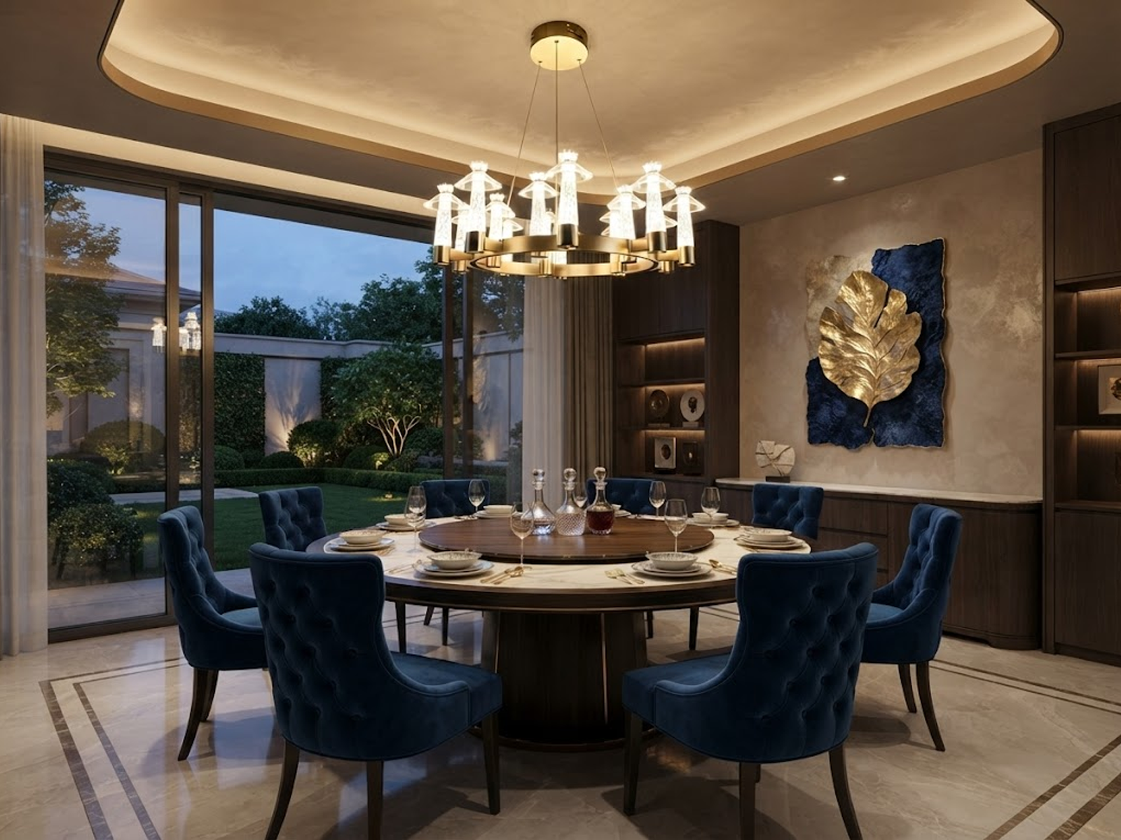 luxury dining room carved crystal pendant