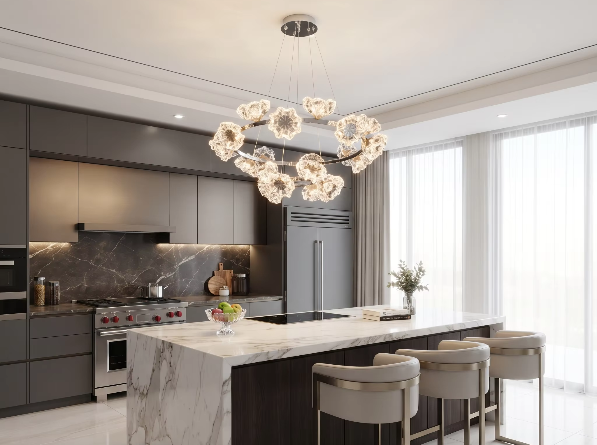 modern-acrylic-flower-pendant-light-in-living-room